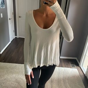 Free People Ivory Thermal Long Sleeve Shirt